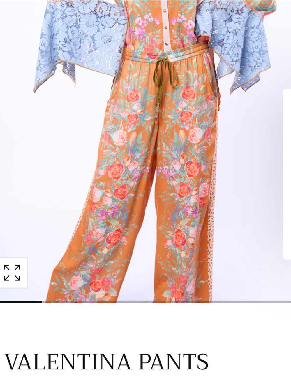 NWT Aratta Silent Journey Copper Floral Drawstring Wide Leg Pants